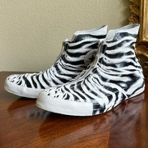 Converse all star high top zebra pattern leather and zipper front sneakers